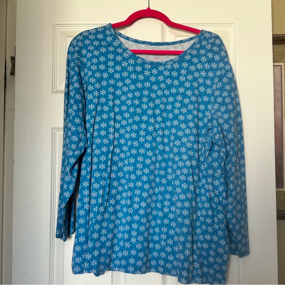 Woman Within Blue Snowflake Long Sleeve Top